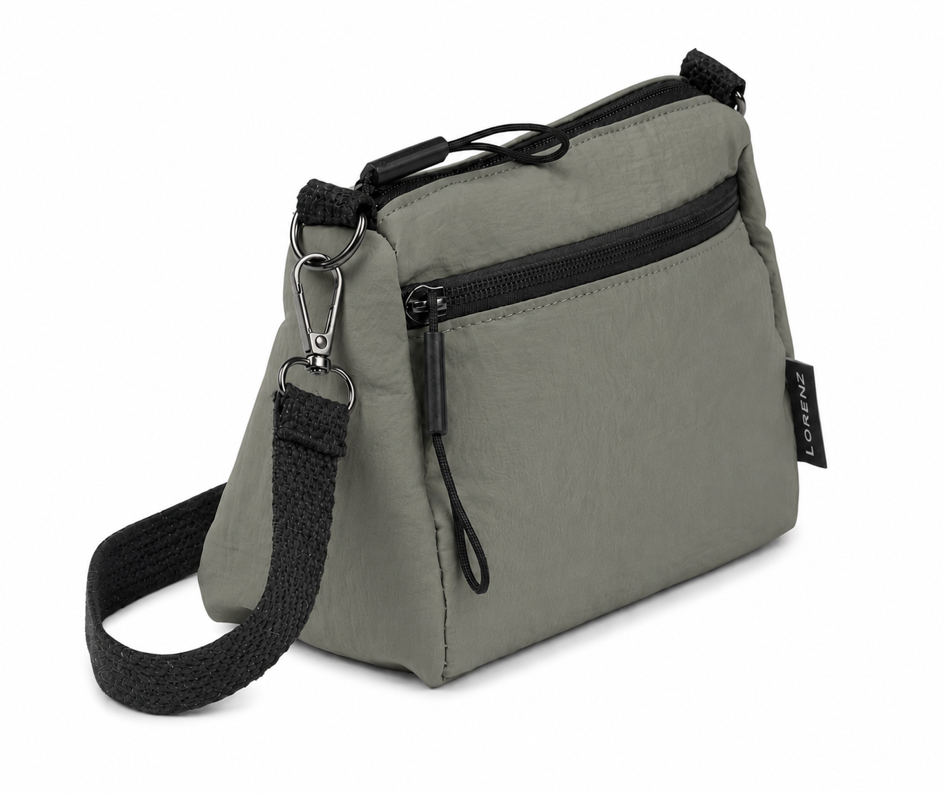 (image for) 2309 Olive Grey Lorenz Top Zip Mini Shoulder Crinkled Nylon Bag